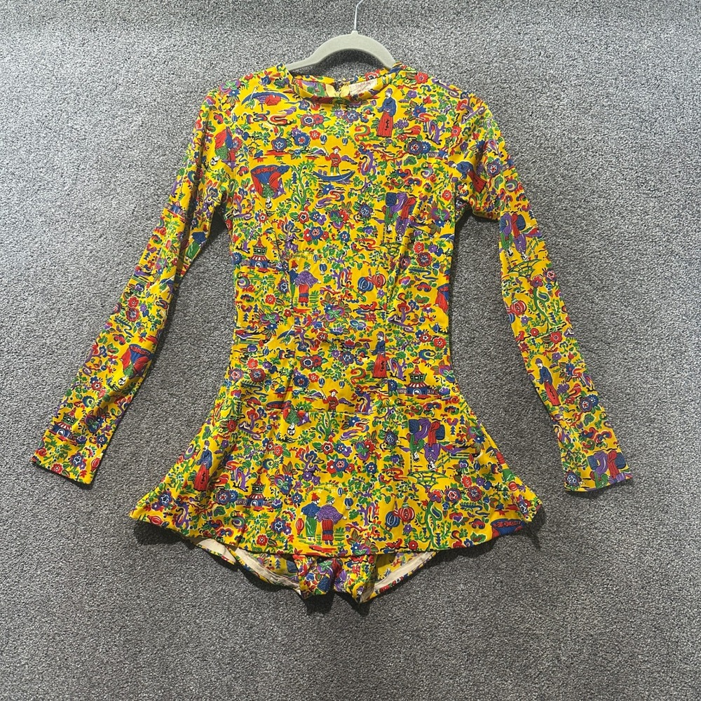 Vintage Styled By Aline La Brake Chinoiserie Romper Yellow Novelty Print Talon